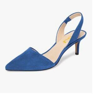 FSJ Blue High Heel Pointed Toe Slingback Sandal Comfy Wedding Party Dress Shoe